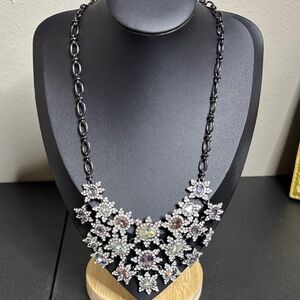 Glamourous Elegant Rhinestone Colorful Gunmetal Statement Bib Necklace